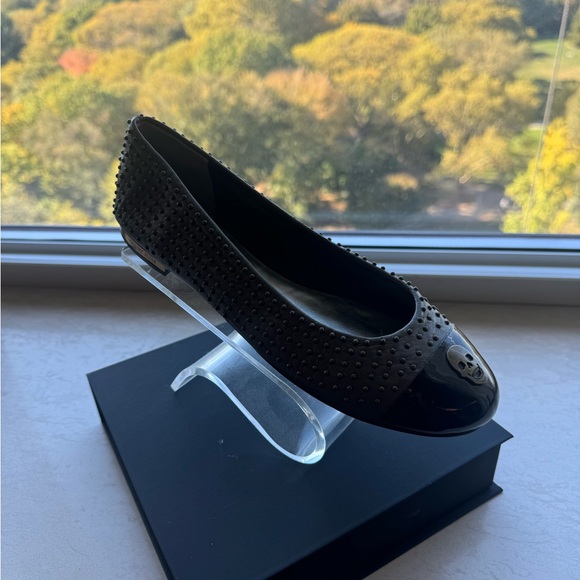 Philipp Plein Black and Gray Studded Flats with Skull Detail